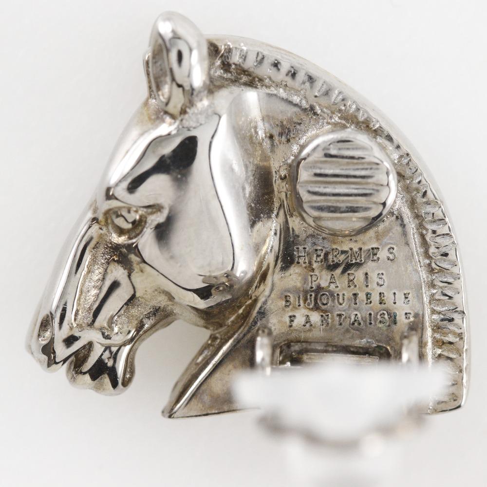Hermes Shuval Earring Hose Motif Silver Metallic 10.5g Women Used
