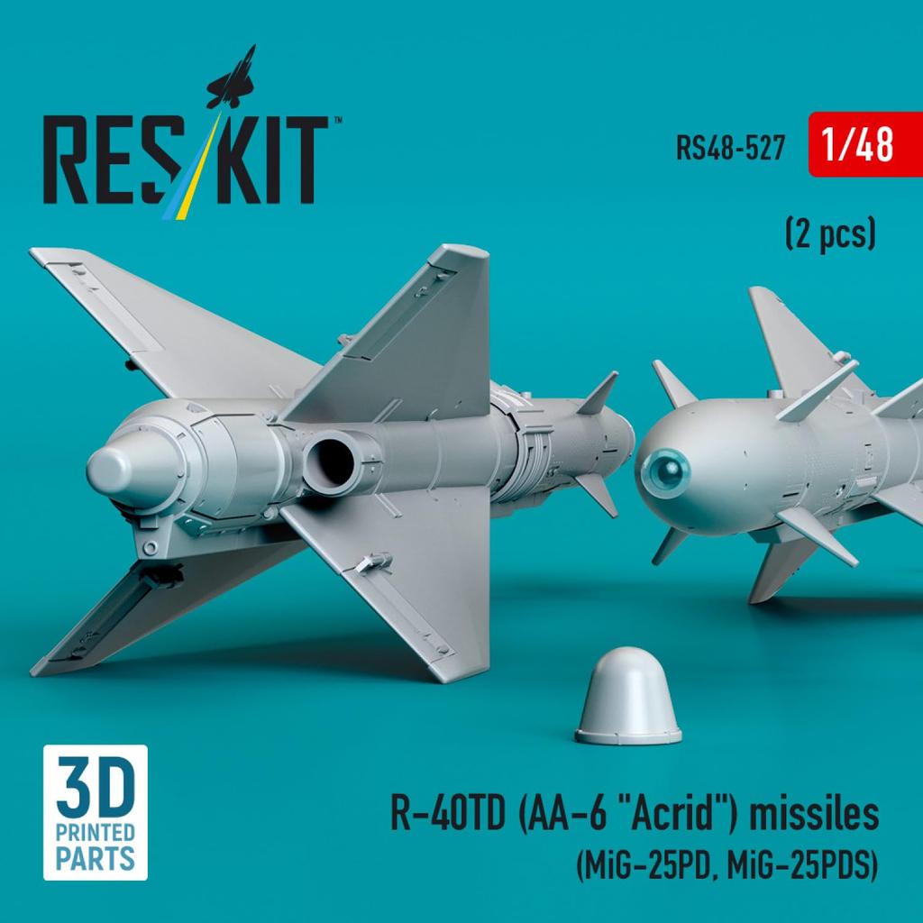 Reskit Acrid Infrared Guided Missile 2pcs Plastic Model Parts 1/48 R-40TD AA-6 Air-to-Air (for MiG-25PD/PDS) RSK48-0527 (Airplane)