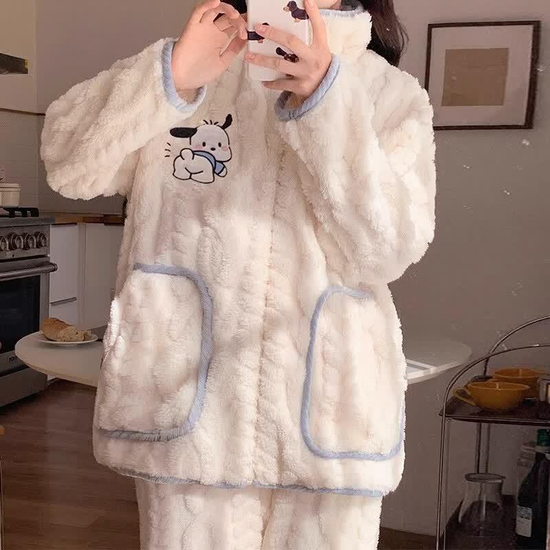 Women s Autumn Winter Hooded Coral Fleece Pajama Set XL
