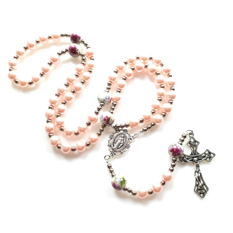 Vintage Religiöse Katholische Kreuz Rosenkranz Halskette Perlen Heilige Figur Jesus Hängen Anhänger Jesus Rosenkranz Halskette Für Frauen Männer