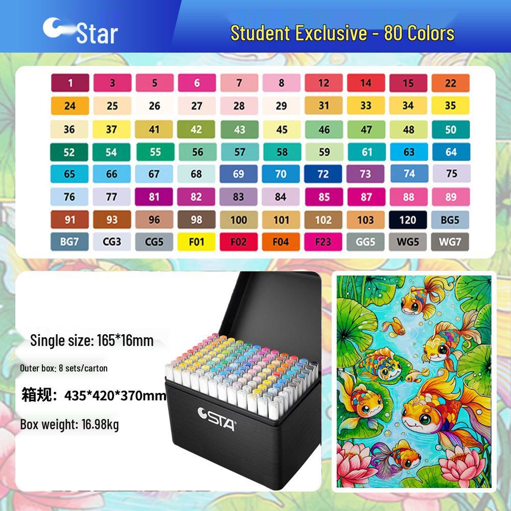 Sta 3212BR 168-Color Soft Tip Oil-Based Anime Markers Set