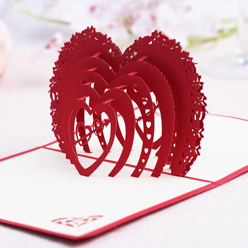 Buy Valentine's Day Pop-up Card Love 3D Paper Carving Heart-shaped Pop ...