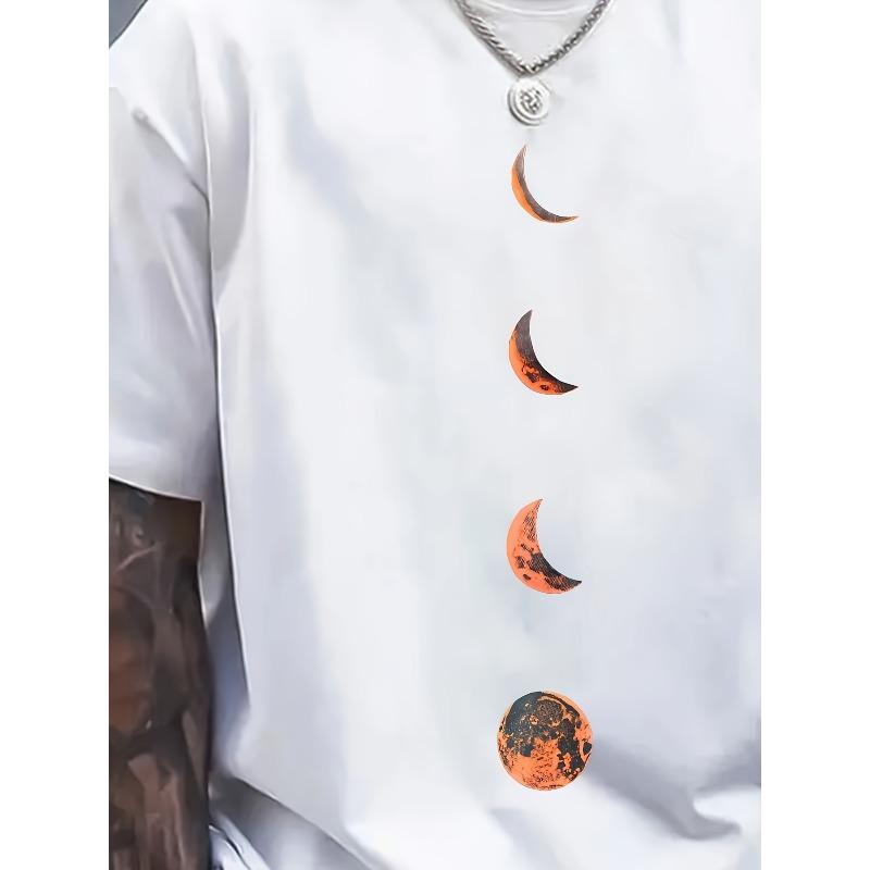 European sizes Breathable Men's Casual Print T-Shirt - Crew Neck, Machine Washable, Comfortable Polyester - Perfect for Summer Outings & Sports