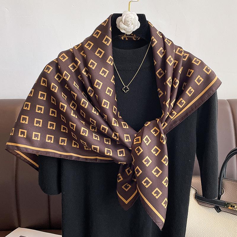 New Spring and Autumn Style Fashionable Twill Large Square Scarf for Women's Silk Scarf Dual-purpose Shawl Scarf Externally Decorative Scarf
