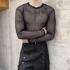 2025 Unisex Summer Mesh Round Neck Long Sleeve Breathable Fishnet Cover-Up Top