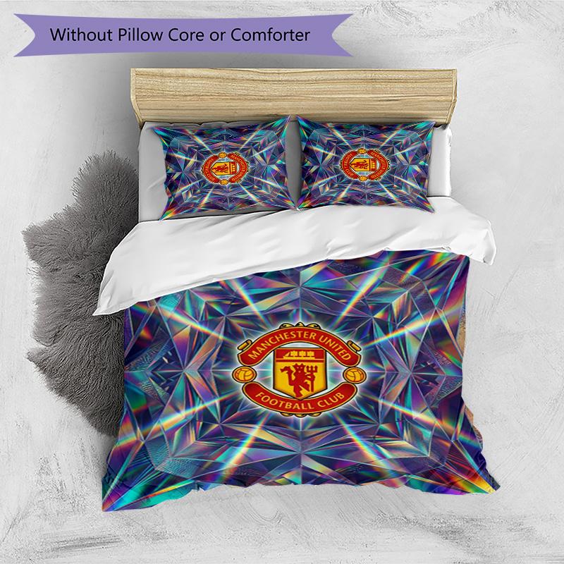 Set Lenzuola Stampato Manchester United 3 Pezzi Morbido Delicato sulla Pelle Lavabile Copripiumino e Federe Set Tutte le Stagioni Camera da Letto