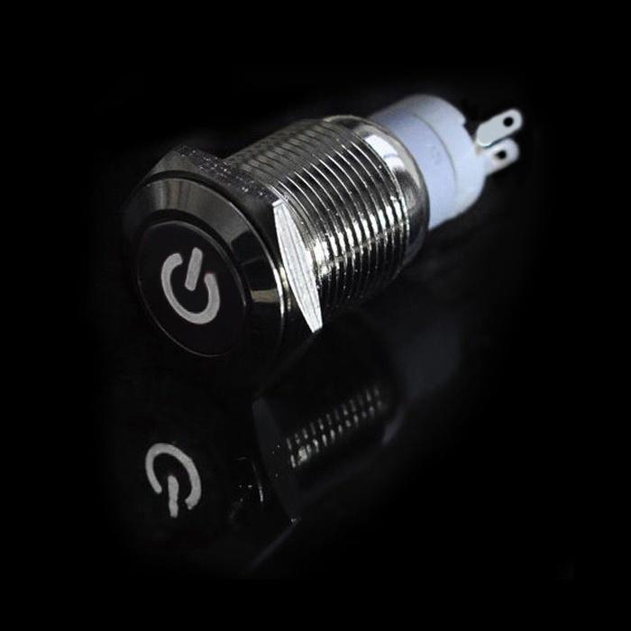 16mm 12V Car Silver Aluminum LED Power Push Button Switch Latching Valve