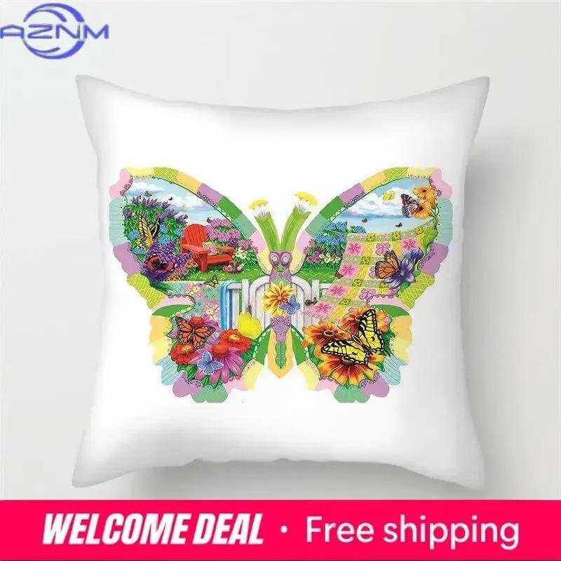 Butterfly Cushion Cover Sofa Chair Animal Flower Pillow Case Home Decor Painted Hugging