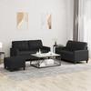 Vidaxl 3-Cz. Sofa Set with Cushions, Black, Faux Leather