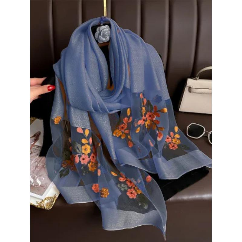 Bufanda de seda de lujo para mujer, diseño bordado, flores, hiyab, bufandas, pañuelo para la cabeza para mujer, Fouloud Echarpe