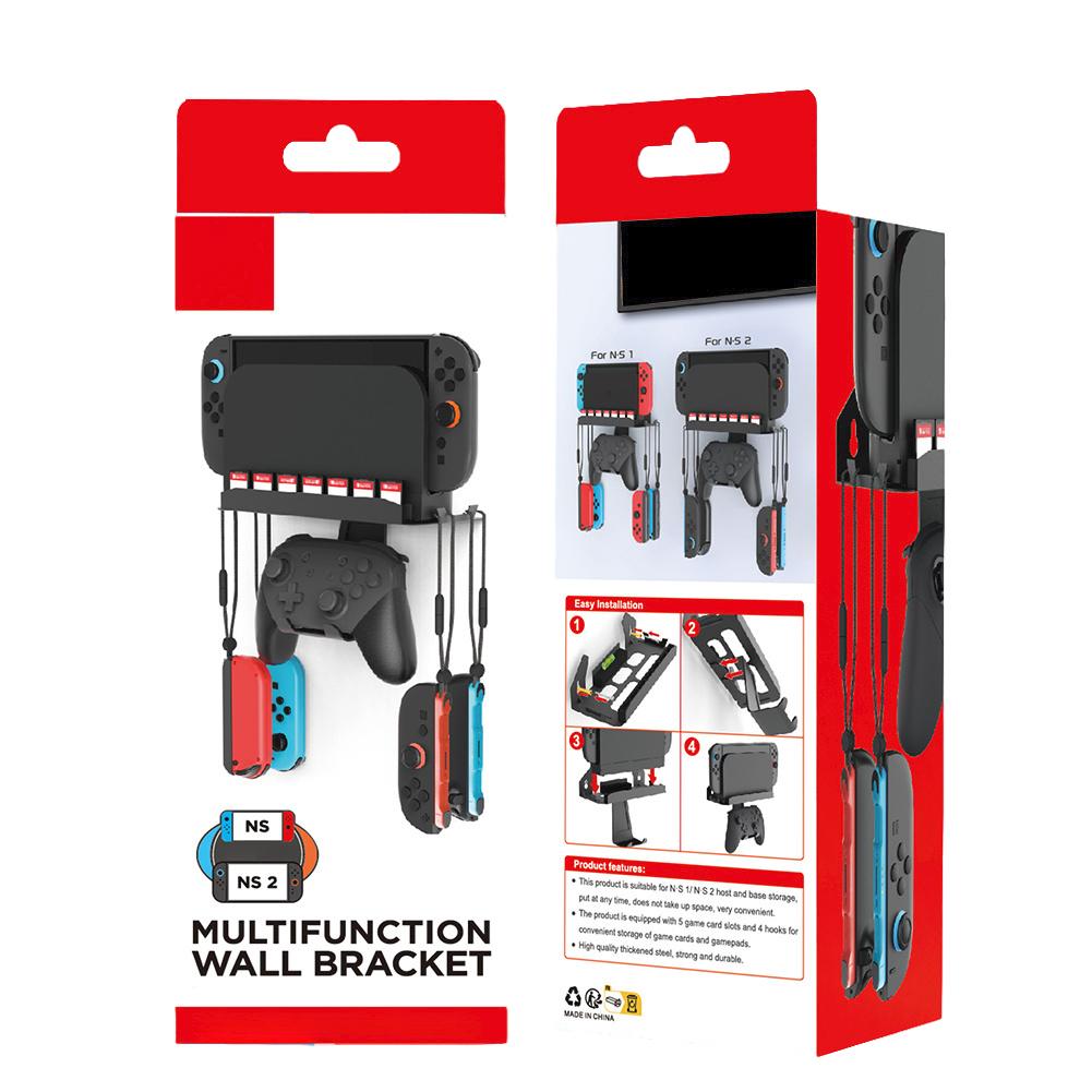 For NS2 Oled Metal Wall Mount Bracket with Hook & 7Card Slots Console Holder Stand Hollowed Host Storage Stand Gift for Friend