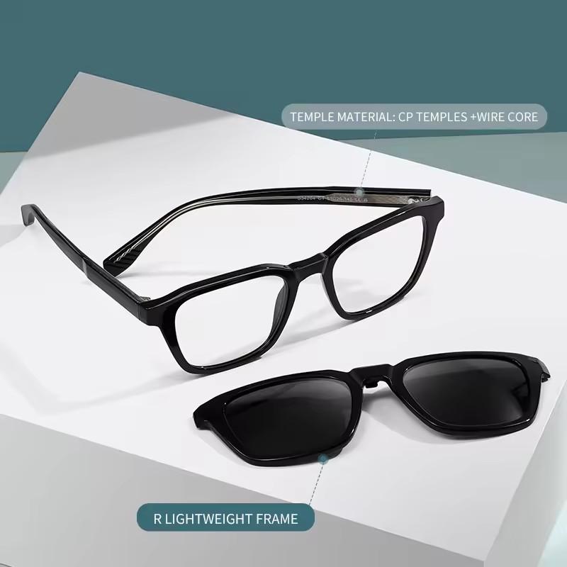 Retro Square Sunglasses Two-in-one Clip On Blue Light Glasses   Polarized Sunglasses Eyeglasses