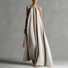 Women Summer Vertical Stripe Spaghetti Strap Maxi Dress, Loose Flowy Linen Sundress, Casual Vacation Beach Resort Long Dress