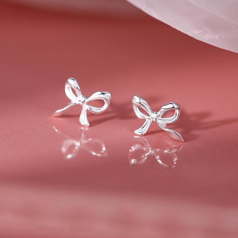 Bowknot Stud Earrings for Women Fashion Jewelry Mini Ear Studs Silver Color Stud