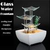 Heimdekoration Imitation 3-stufige Glas-Tischbrunnen Natürlicher Büro-Entspannungs-Schreibtisch Zen Wasserfall Meditationsbrunnen LED-Lichter