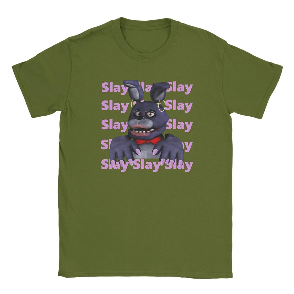 Fnaf slay meme on periodt Men T Shirts FNAF At Freddys Tee Shirt Short Sleeve Round Collar TShirt Pure Cotton Summer Clothes