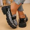 Fashion Cow Print Zebra Print Chunky Platform Flats Women 2025 Autumn Pu Leather Thick Sole Loafers Woman Plus Size Uniform Lolita Shoes