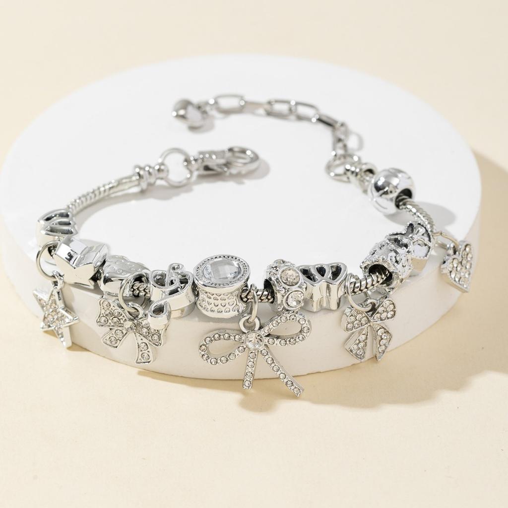 Pulseira de Contas DIY Joia da Moda Com Laço Brilhante Coração e Estrela