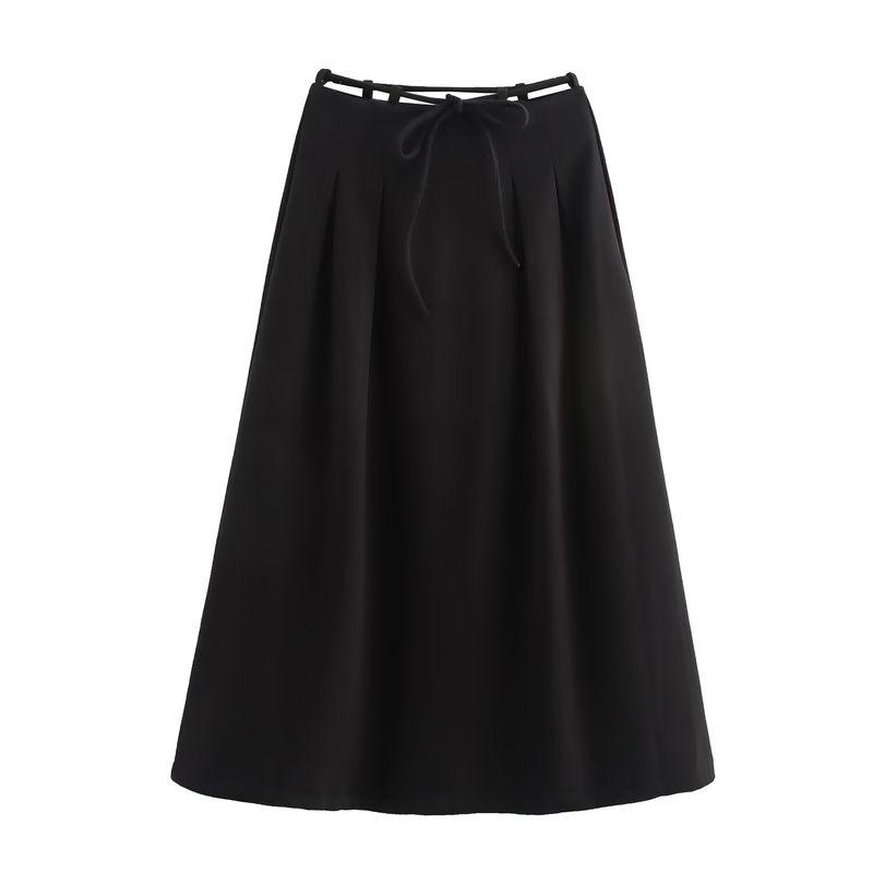 Kaslead New Arrival Women's Fashion Style Fashion Herringbone round Belt Big Hem Skirt Long Dress