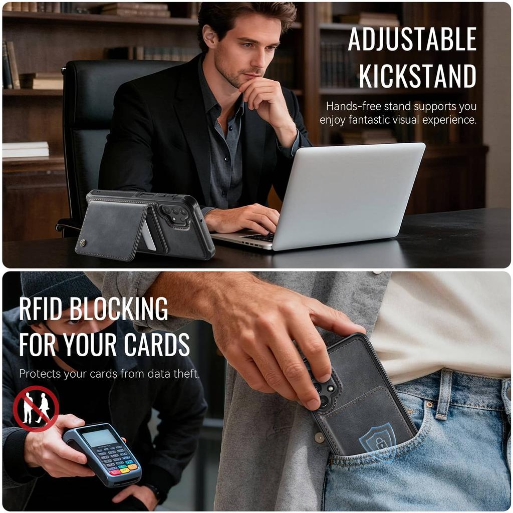 Wallet Case for Samsung Galaxy A13 A14 A15 A16 A17 A52 A53 A54 A55 A35 A56 Magnetic Card Holder RFID 2-in-1 Detachable Cover