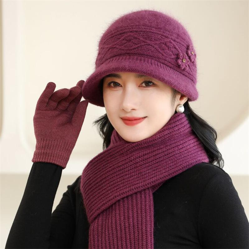 Grandma's Warm and Cold proof Rabbit Fur Basin Hat for Middle Aged and Elderly Mothers Cotton Hat Women's Hat New Autumn and Winter Woolen Hat