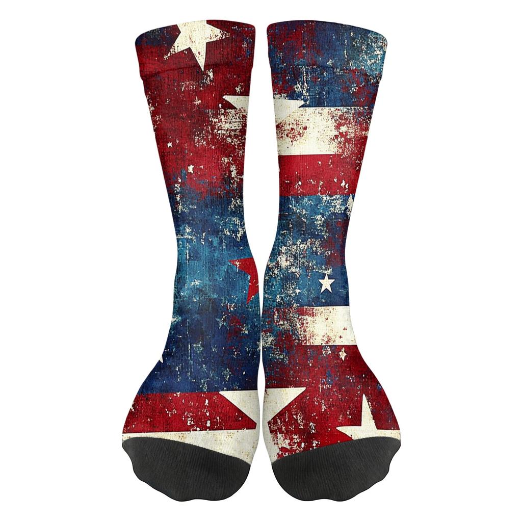 Women’s Breathable Comfortable Crew Socks with Independence Day Print Soft Stretchy Fabric Medium Length Design for Daily Wear