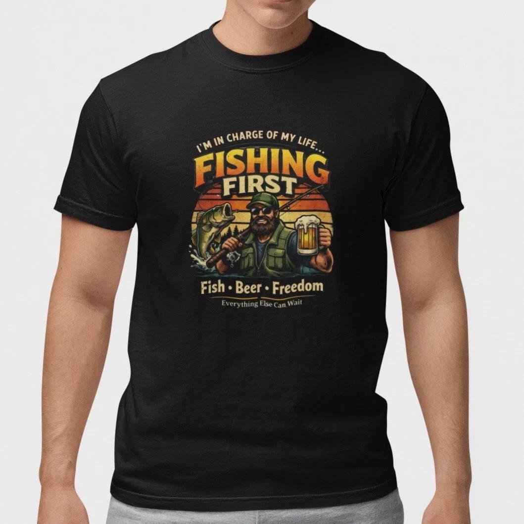 Funny Fishing Shirt Fishing First Fish Beer Freedom T Shirt Gift 100% Cotton XXXXL