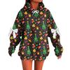 Ladies' Christmas Printed Bow Long Sleeved Loose Fitting Headband With Rope Hooded Sweatshirt Top