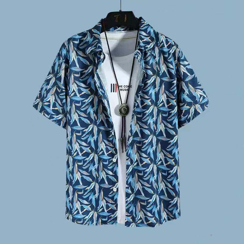 Set Coordinato da Uomo Casual a Maniche Corte Floreale Hawaiano ad Asciugatura Rapida e Pantaloncini da Spiaggia