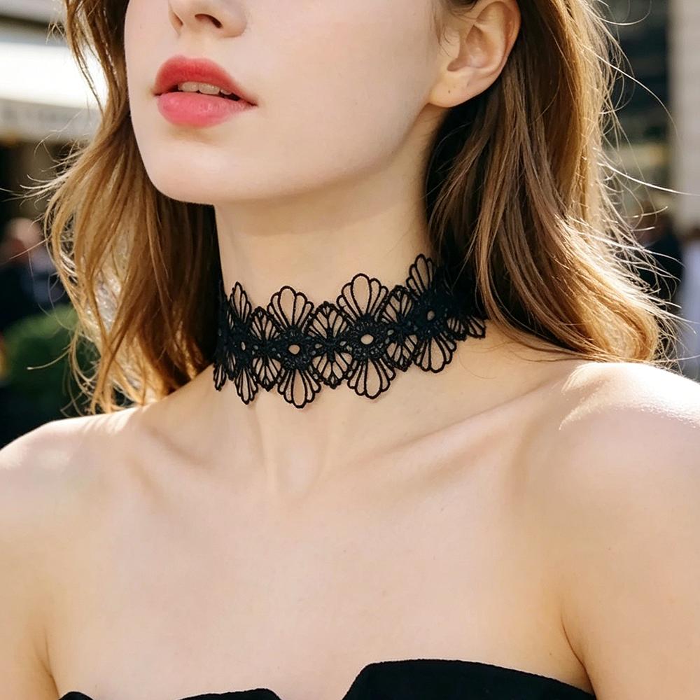 Schwarze Spitze Schleife Choker Halskette, Gothic Harajuku Kragen Halskette Süß Sexy Schleifenband Schmuck für Frauen Mädchen