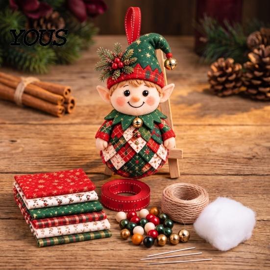 Handcrafted Holiday Display Items DIY Patchwork Ornament Kit for Christmas Decoration, Decorative Fabric Party Materials Craft Set with Traditional