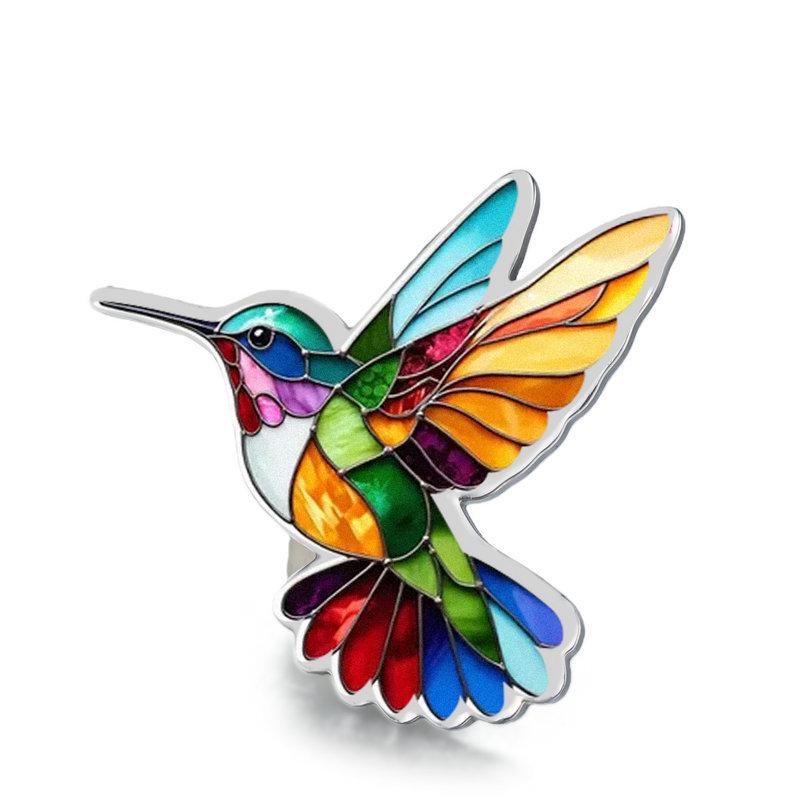 Set de Broche y Collar de Colibrí Colorido con Diseño de Pájaro en Acero Inoxidable, con Pendientes Resistentes al Descoloramiento y Anillo de Gancho