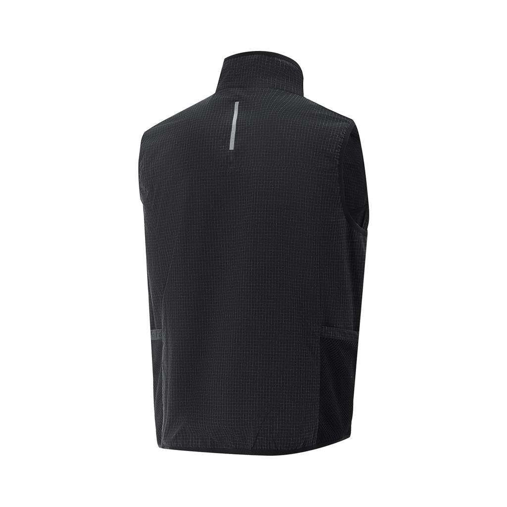 Li Ning Comfortable Plaid Stand Collar Zipper Simple Versatile Loose Breathable Vest Men Vests Black AMDV083-1