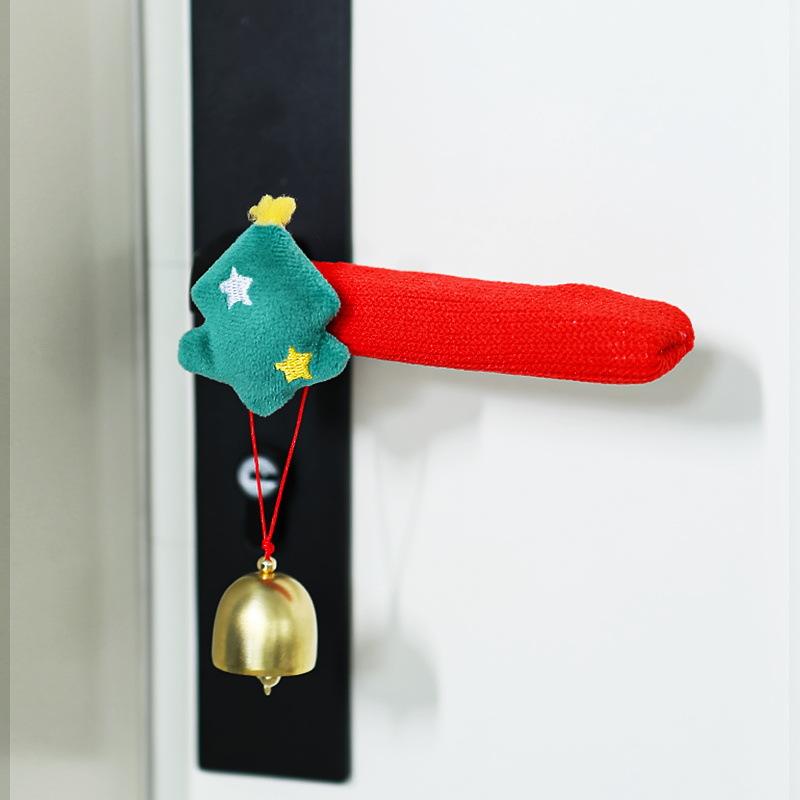 Christmas Door Handle Covers - Santa & Reindeer Plush Decor with Bells for Holiday Home Decor