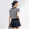 JOY SPEAKER Women's V-Neck Striped Short Sleeve Knitted Top