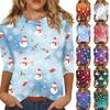Women's Casual 3/4 Sleeve Round Neck Top with Christmas Print