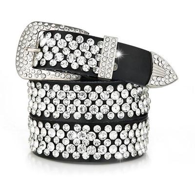 Cinto Largo de Couro Feminino com Detalhes em Strass - Estilo Coreano Versátil Acessório de Moda em Couro Bovino