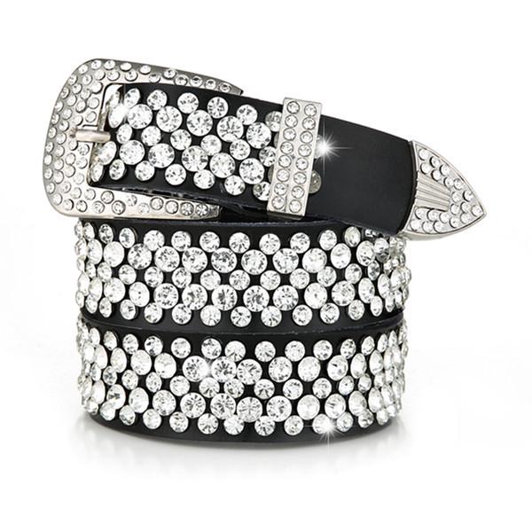 Ladies' Wide Leather Belt with Rhinestone Accents - Korean Style Versatile Cowhide Fashion Accessory