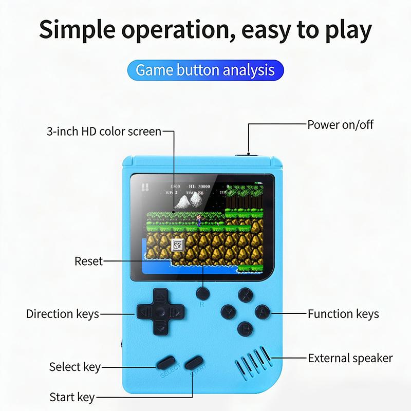 Console Portatile Mini Portatile per Videogiochi 8 Bit Schermo LCD a Colori da 3,0 Pollici Giocatore di Giochi a Colori per Bambini Integrato 500 Giochi Versione per Due Giocatori