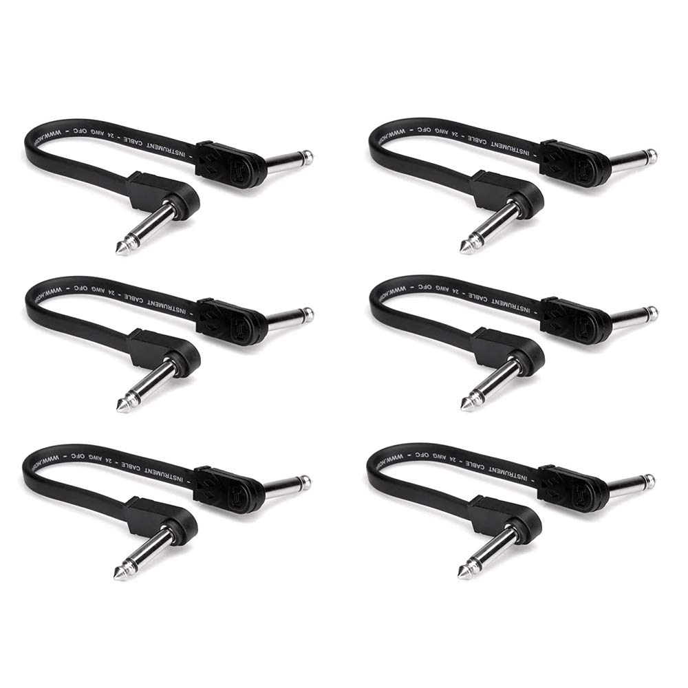 Hosa CFP-606 Flat Patch Cables, Thin Right-Angle Plugs, Lightweight and Flat, 15cm LL [Set of 6]