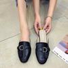 Fashion 2024 Summer Shoes Flat Slides Woman Solid Leather Mules Cover Toe Babouche Flip Flops Ladies Belt Buckle Slippers Female Sandals