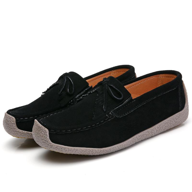 Soft Soled Genuine Leather Round Toe Flat Sole Solid Color Women Single Shoe Casual Versatile Breathable Women Bean Shoes