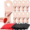 20pcs Copper Terminal Connectors, AWG 1/0 2/0 2 4 6 8 Ring Lug Kit With Shrink Tubing  & Battery Cable Lugs