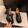 French light mouth thick heel one pedal single shoes women's spring and autumn retro British style square head high heel small leather shoes