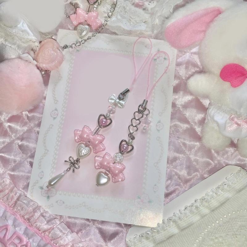 Handmade Beaded Keychain Bowknot Bag Pendant Cute Phone Charm Keyring Simple Aesthetic Gift for Women and Girls