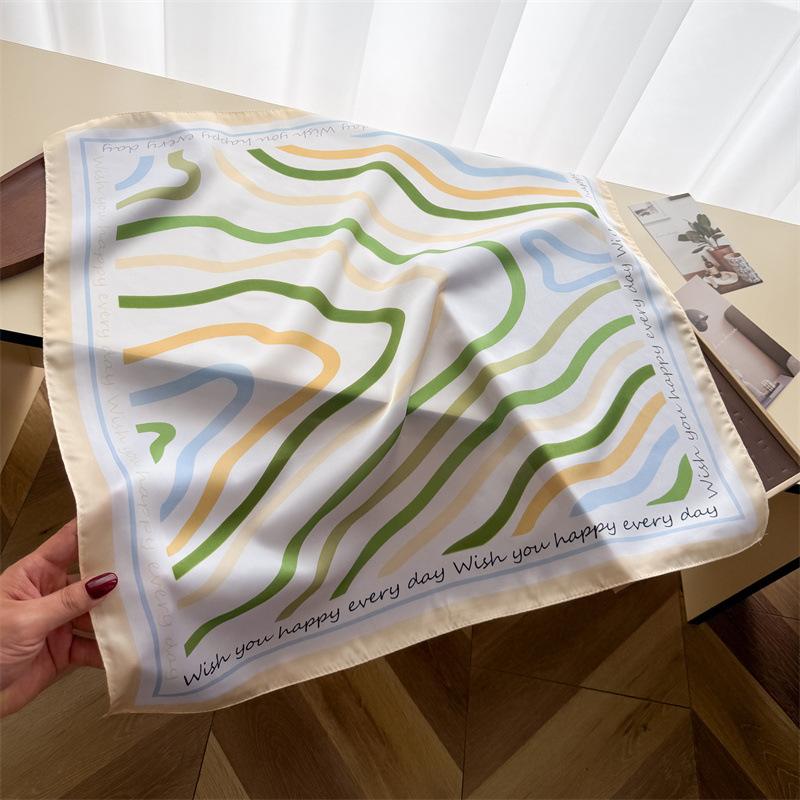 English Line Simulation Silk Printing Silk Scarf Small Square Scarf High-end Shawl Sunscreen Neck Scarf Headscarf Scarf Women