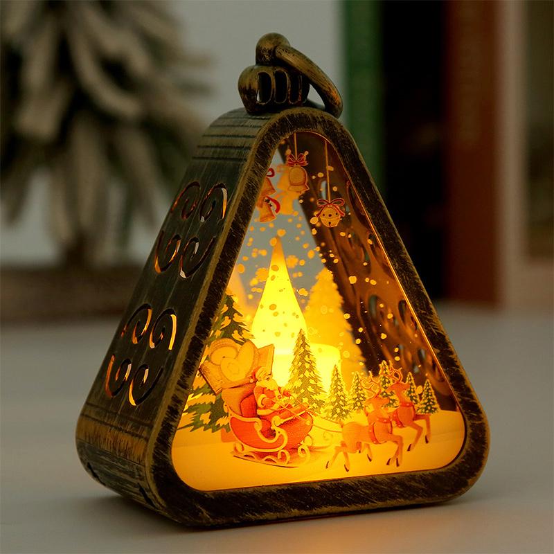 1pc Festival Lamp Xmas Gifts LED Party Scene Props Triangle Lantern Table Ornaments Christmas Mini Snowman Santa Claus
