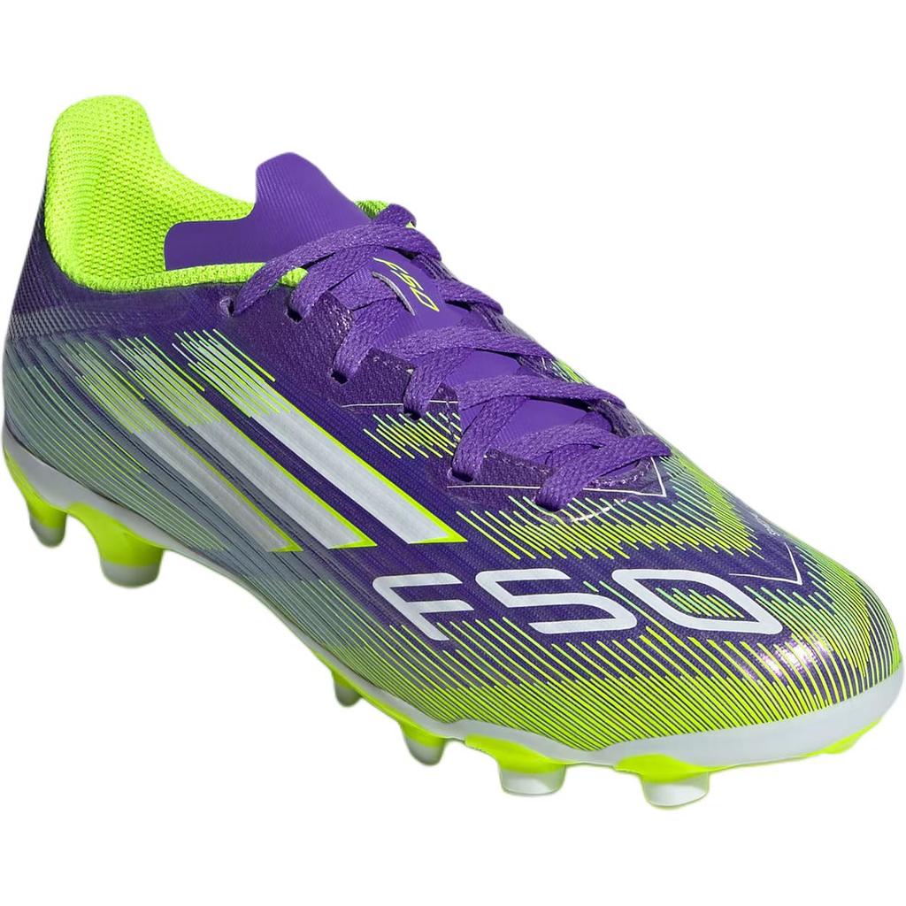 Adidas F50 League MG Versatile Comfortable Stylish Low-Top Kids Football Shoes Kids Football Shoes Purple White Bright-Lemon-Yellow JH7752