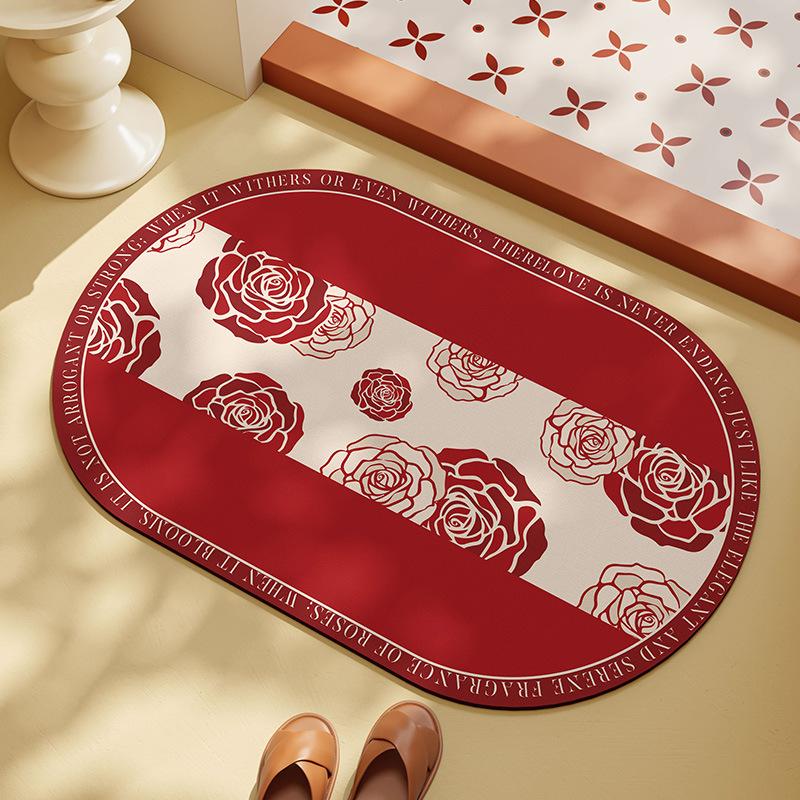 Wedding Floor Mat Bathroom Diatom Mud Strong Water Absorption Quick Drying Toilet Door Non-Slip And Anti-Drop Red Happy Word Foot Pad