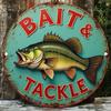 Vintage Fishing Metal Tin Sign Retro Bait & Tackle Decor, Rustic Aluminum Wall Art for Garage Man Cave Bar Pub
